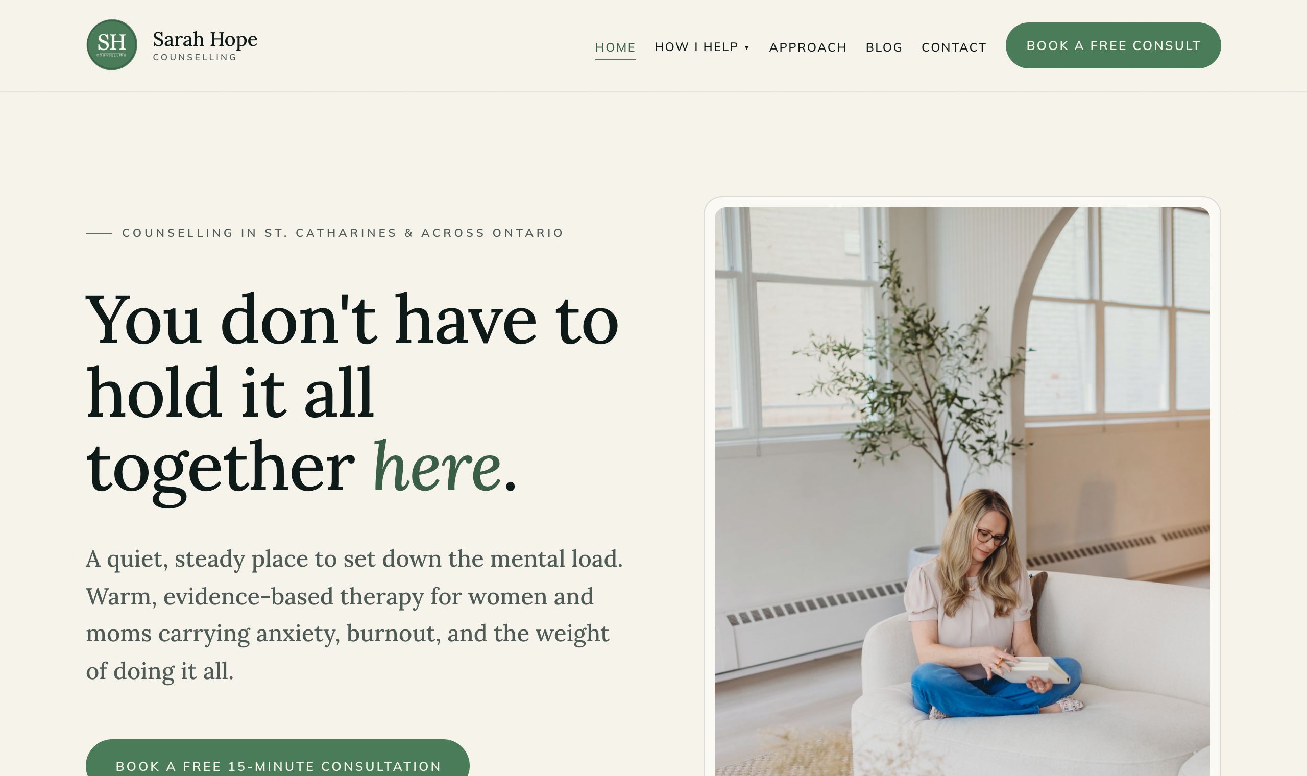 Above-the-fold preview of the Quiet Room homepage