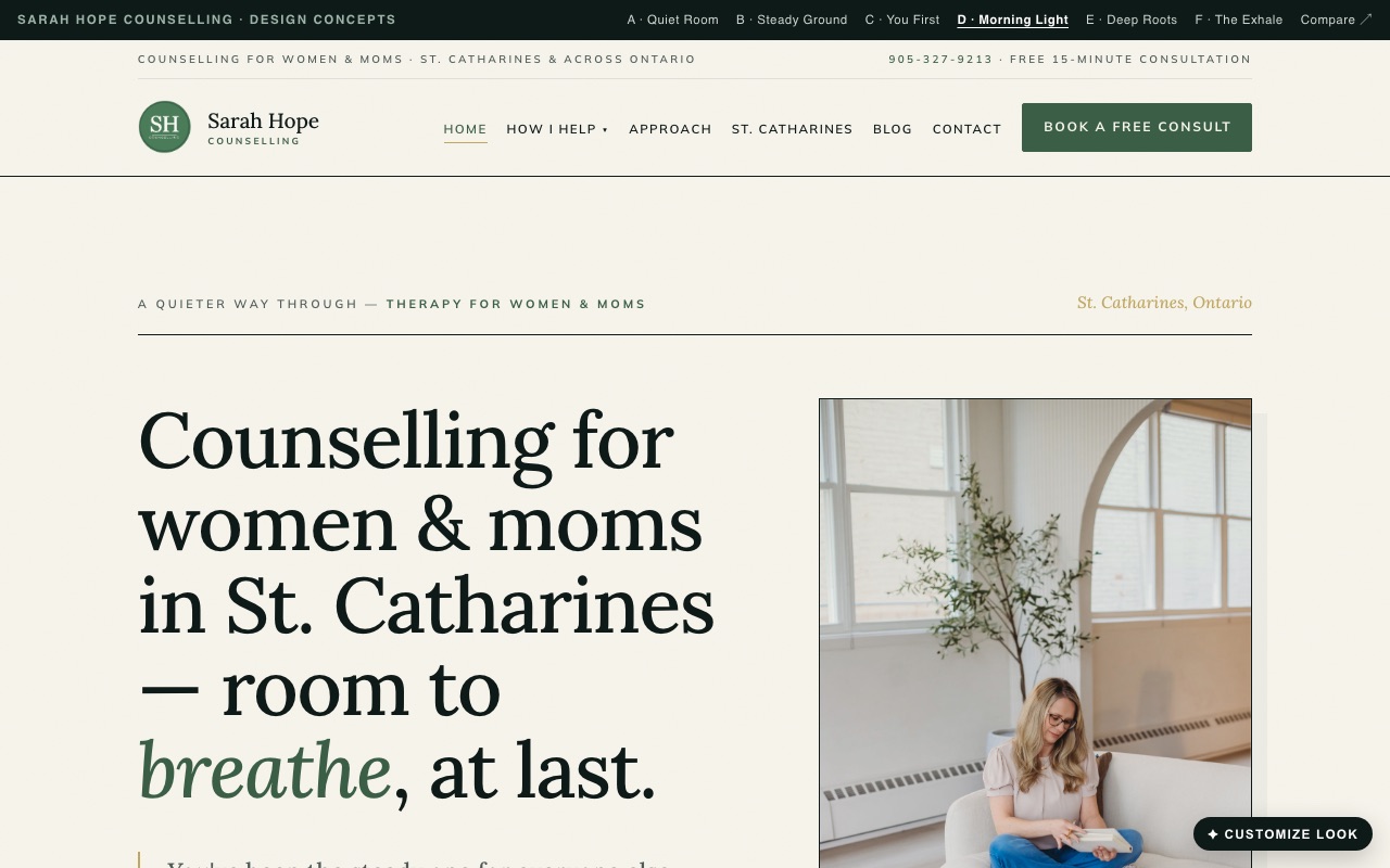 Above-the-fold preview of the Morning Light homepage